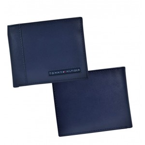 Tommy Hilfiger Men's Slim Bifold Leather Wallet- Navy